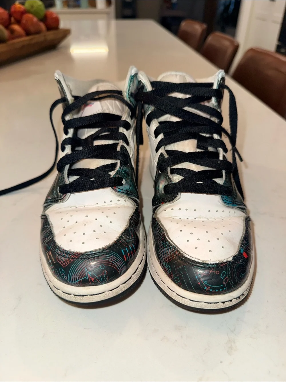 Jordan Kids High-Top Sneakers in White, Teal, Black with Red Accent